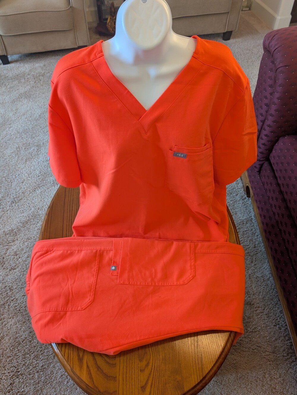 Figs V-Neck Scrub Set - Bright Orange, Size L